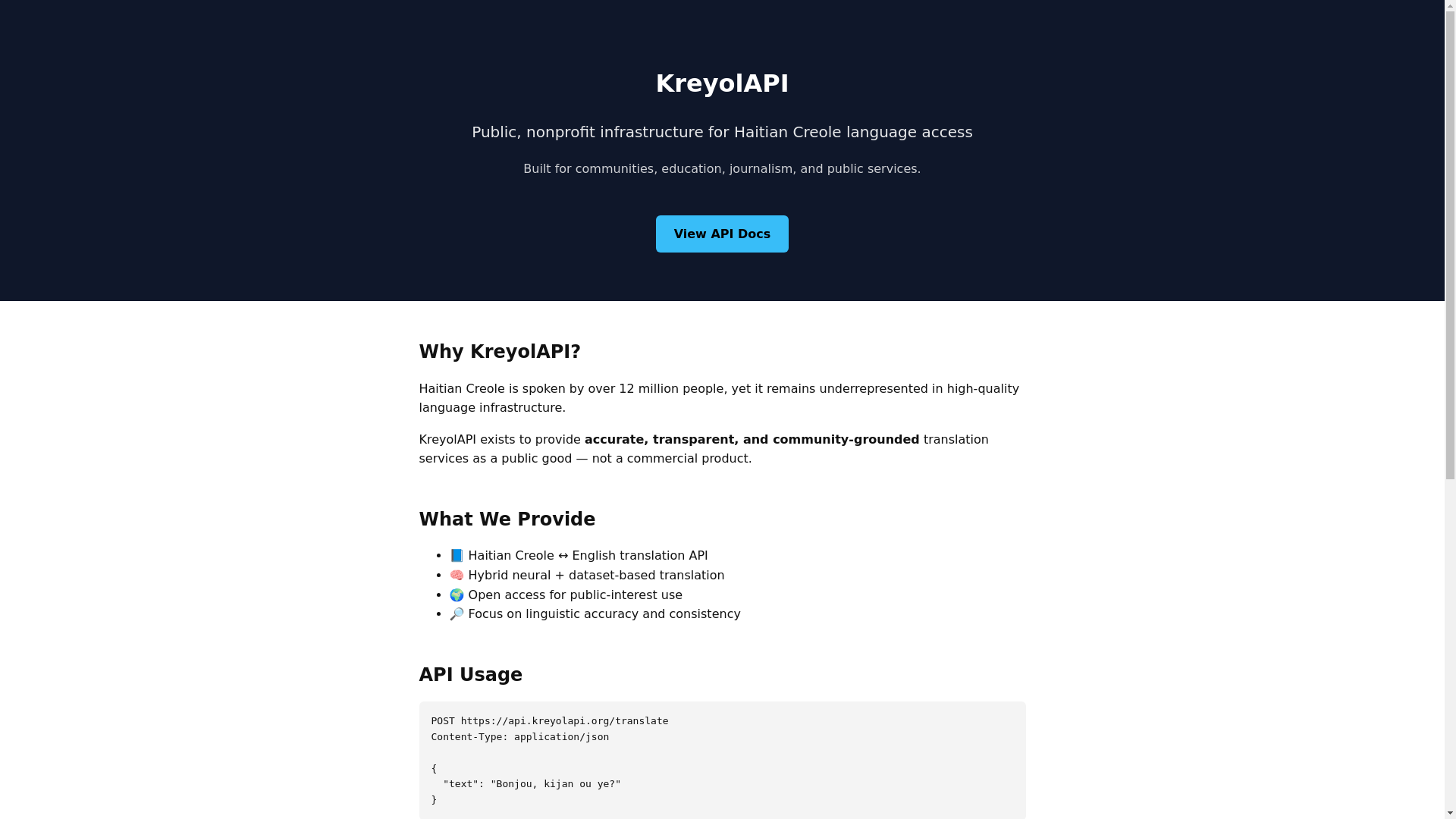 website screenshot of https://kreyol-api.pages.dev/