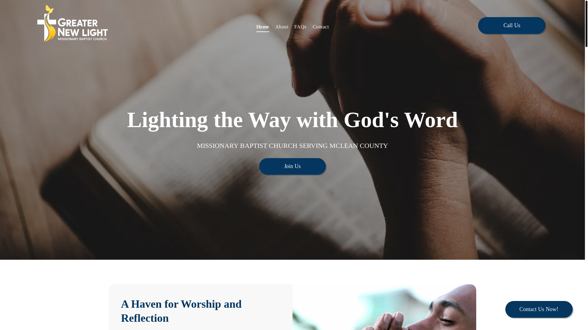 website screenshot of https://greaternewlightmbc.com/