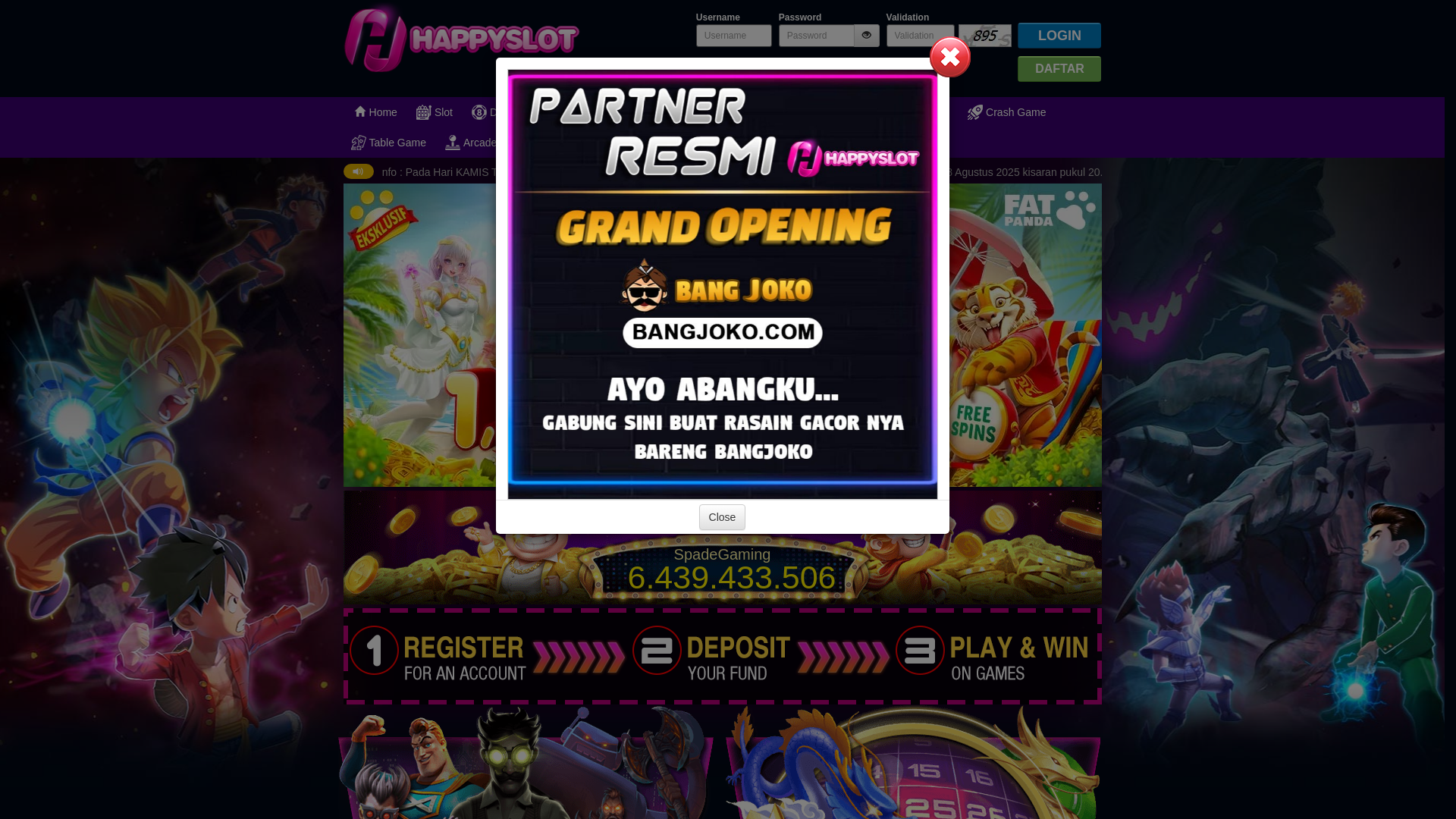 website screenshot of https://happyslotak.com/