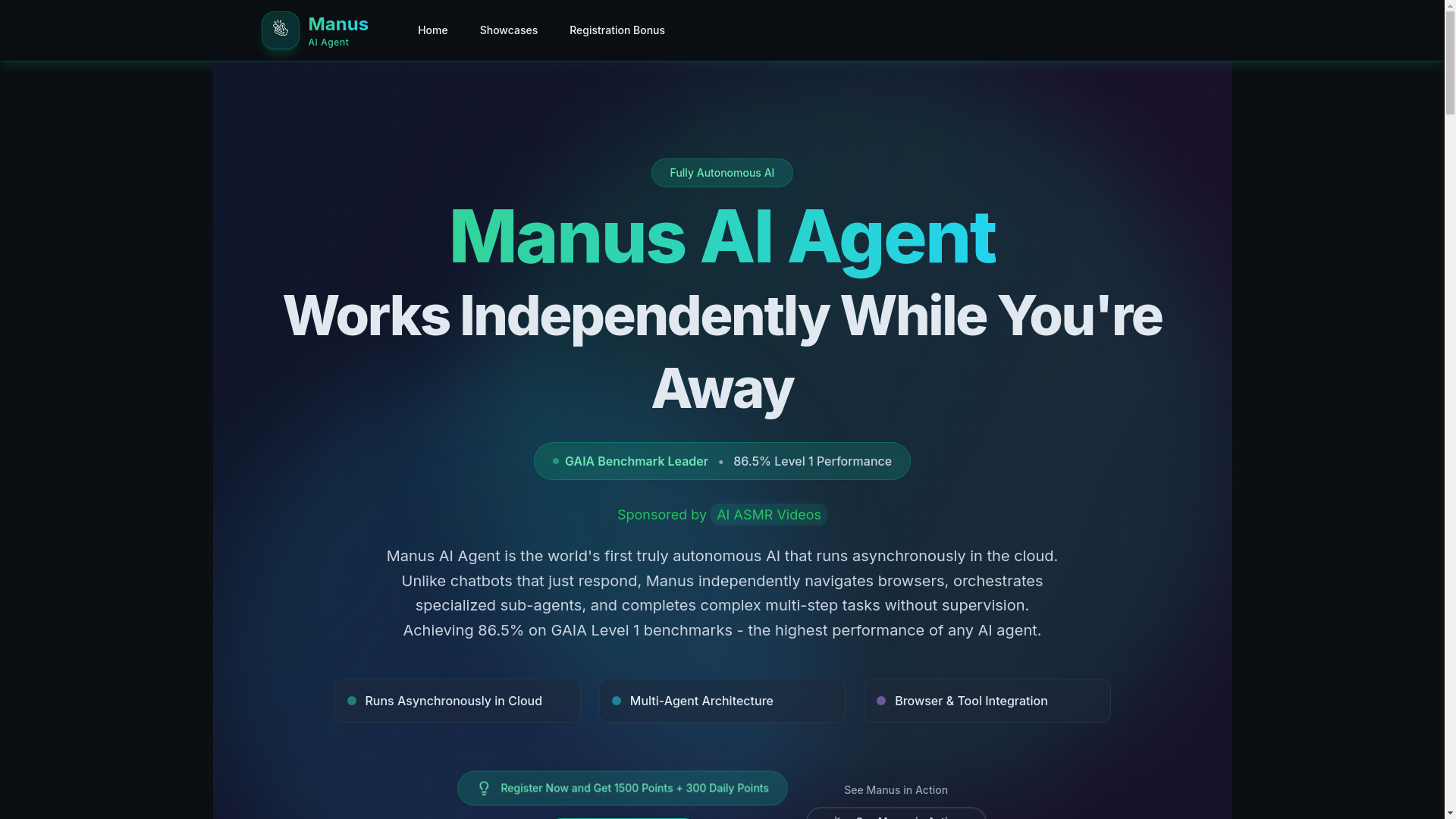 website screenshot of https://manusagent.io/