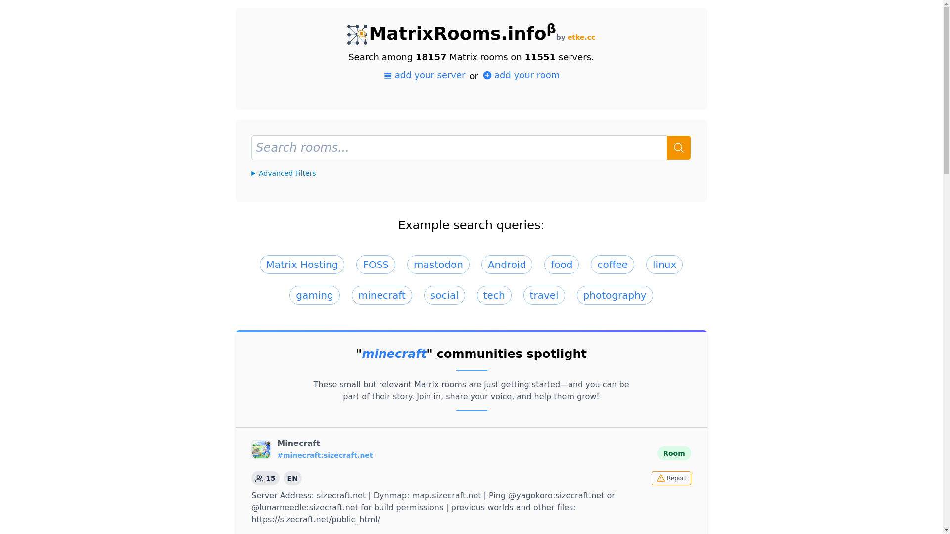 website screenshot of https://matrixrooms.info/