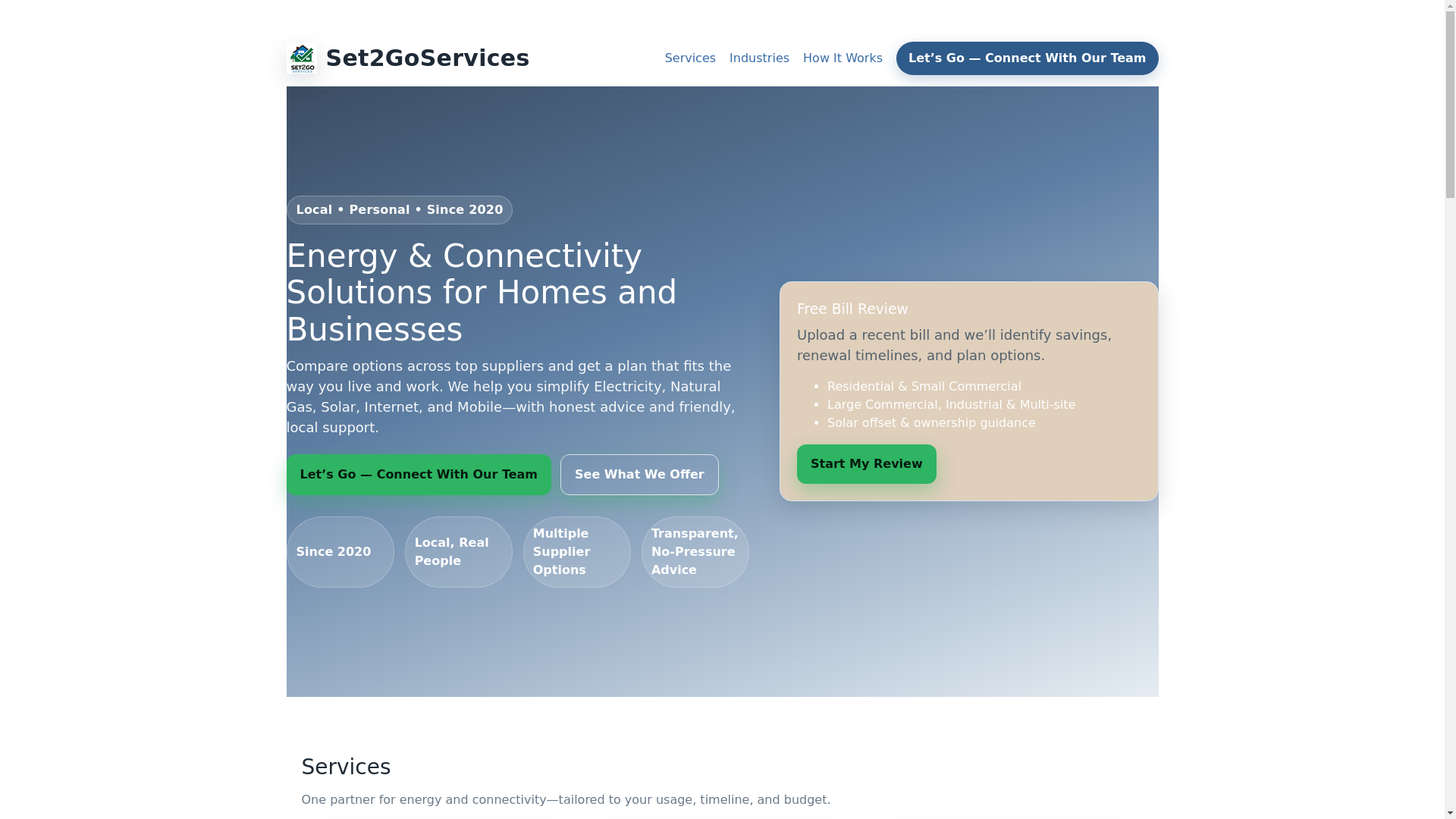 website screenshot of https://settogoservices.com/