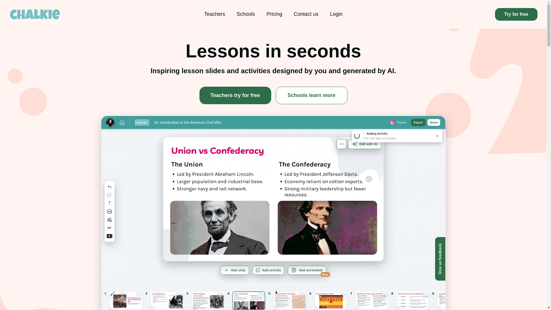 website screenshot of https://usechalkie.com/