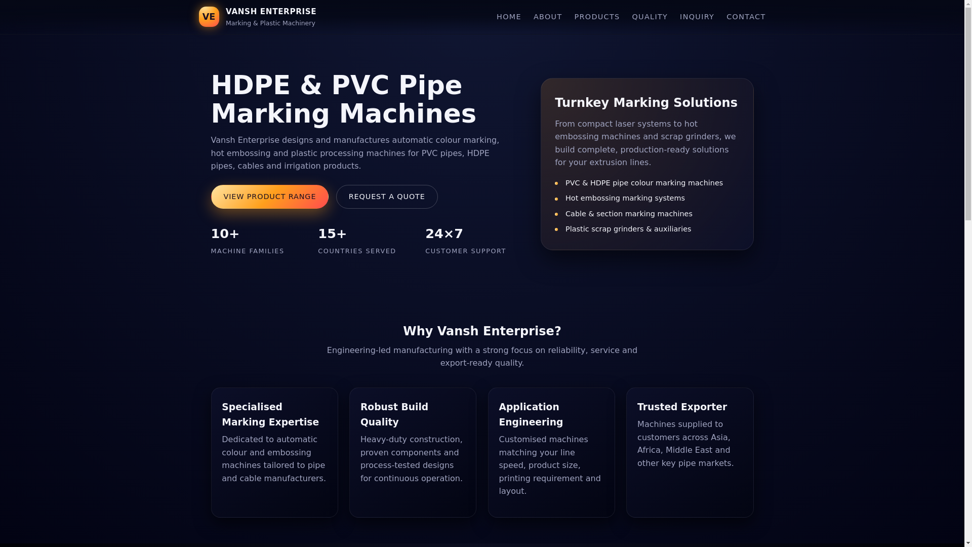 website screenshot of https://vanshenterprises.space/