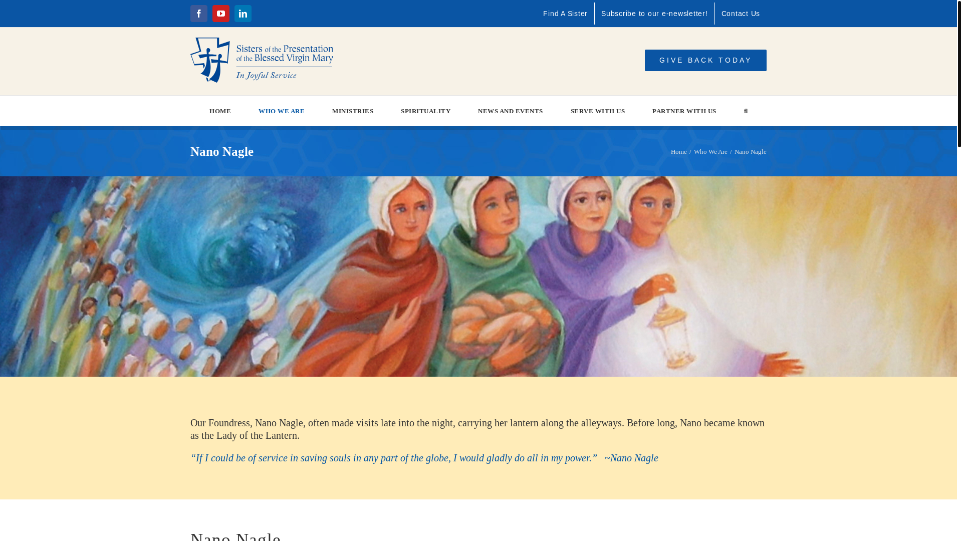 website screenshot of https://www.presentationsisters.org/who-we-are/nano-nagle/