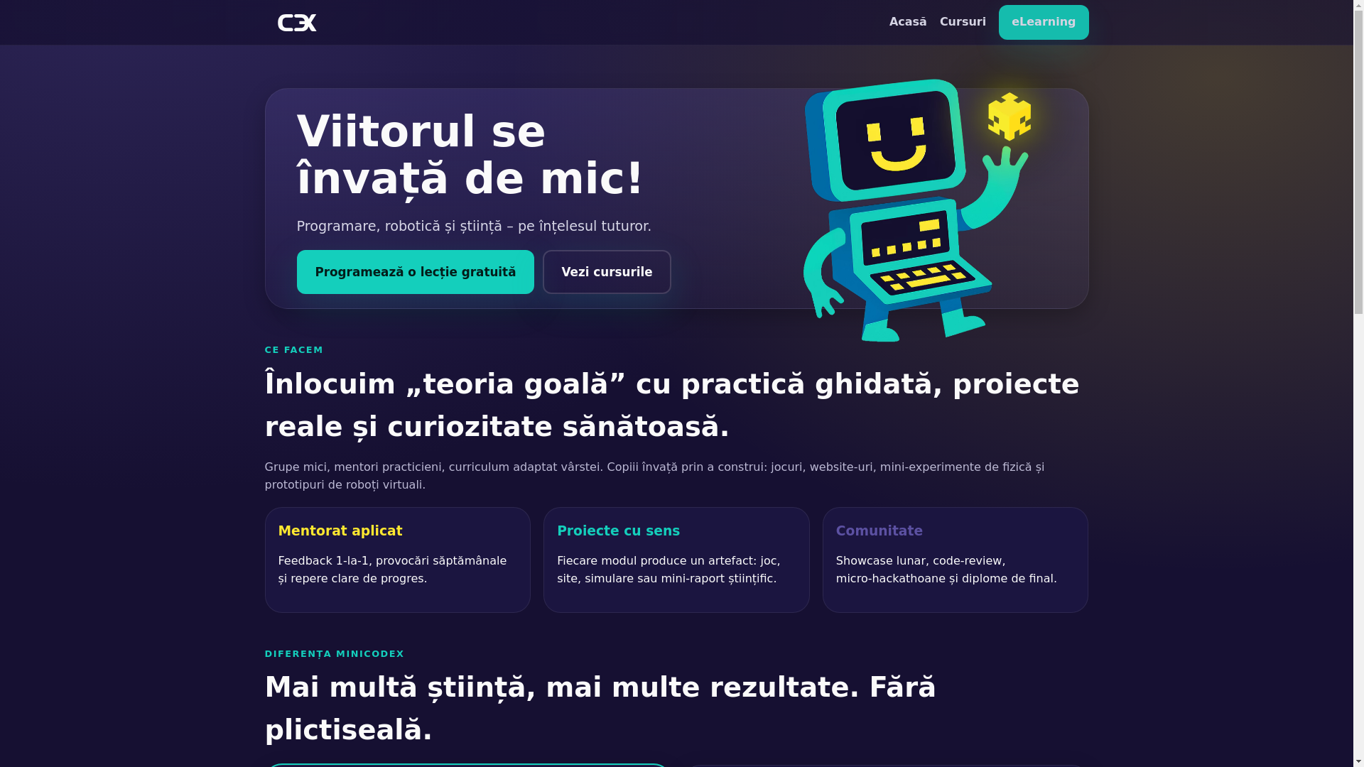 website screenshot of https://minicodex.ro/