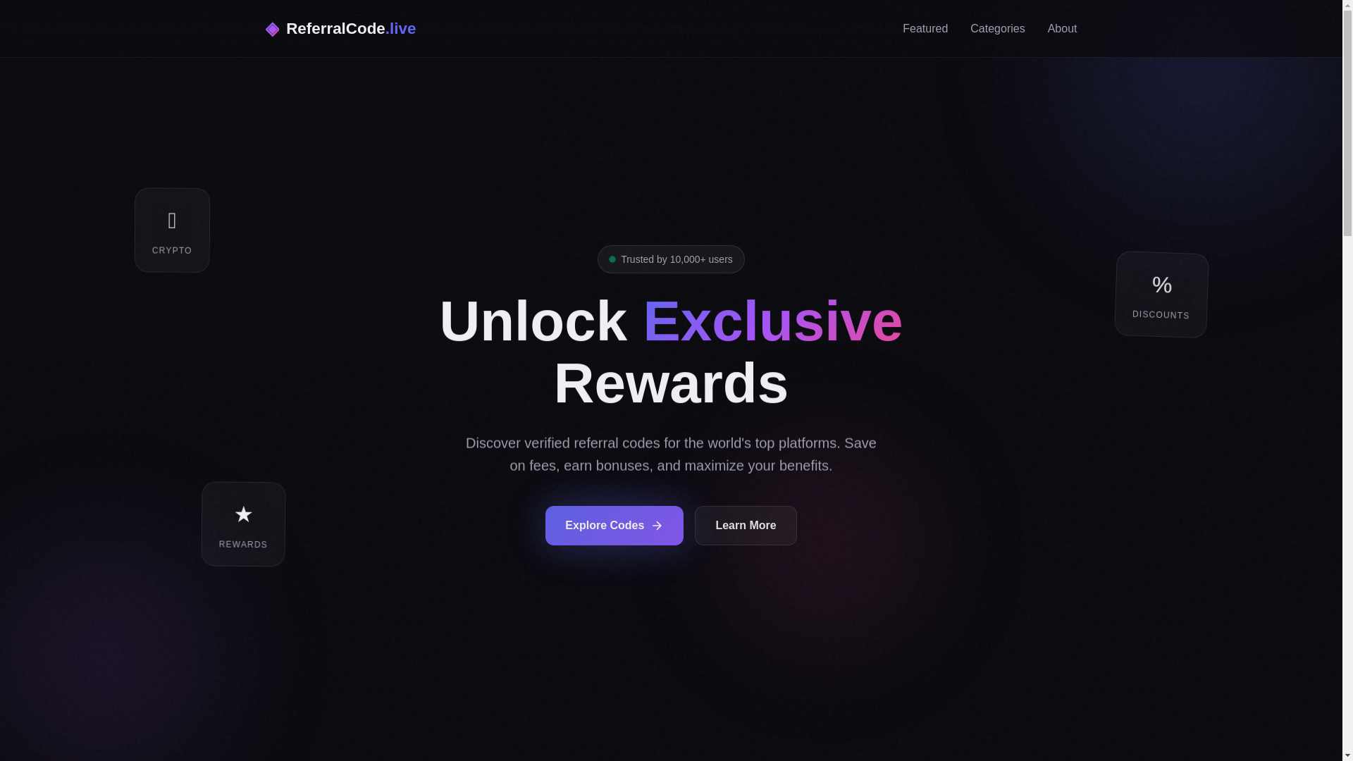 website screenshot of https://referralcode.live/