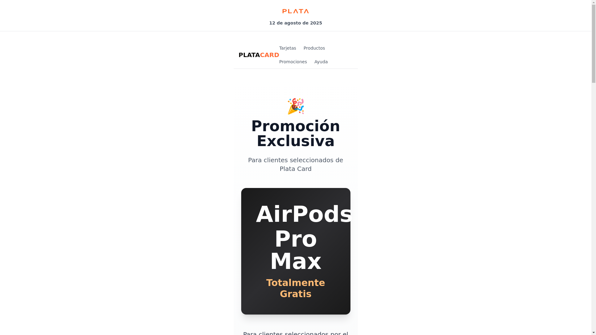 website screenshot of https://promoplatacard.club/