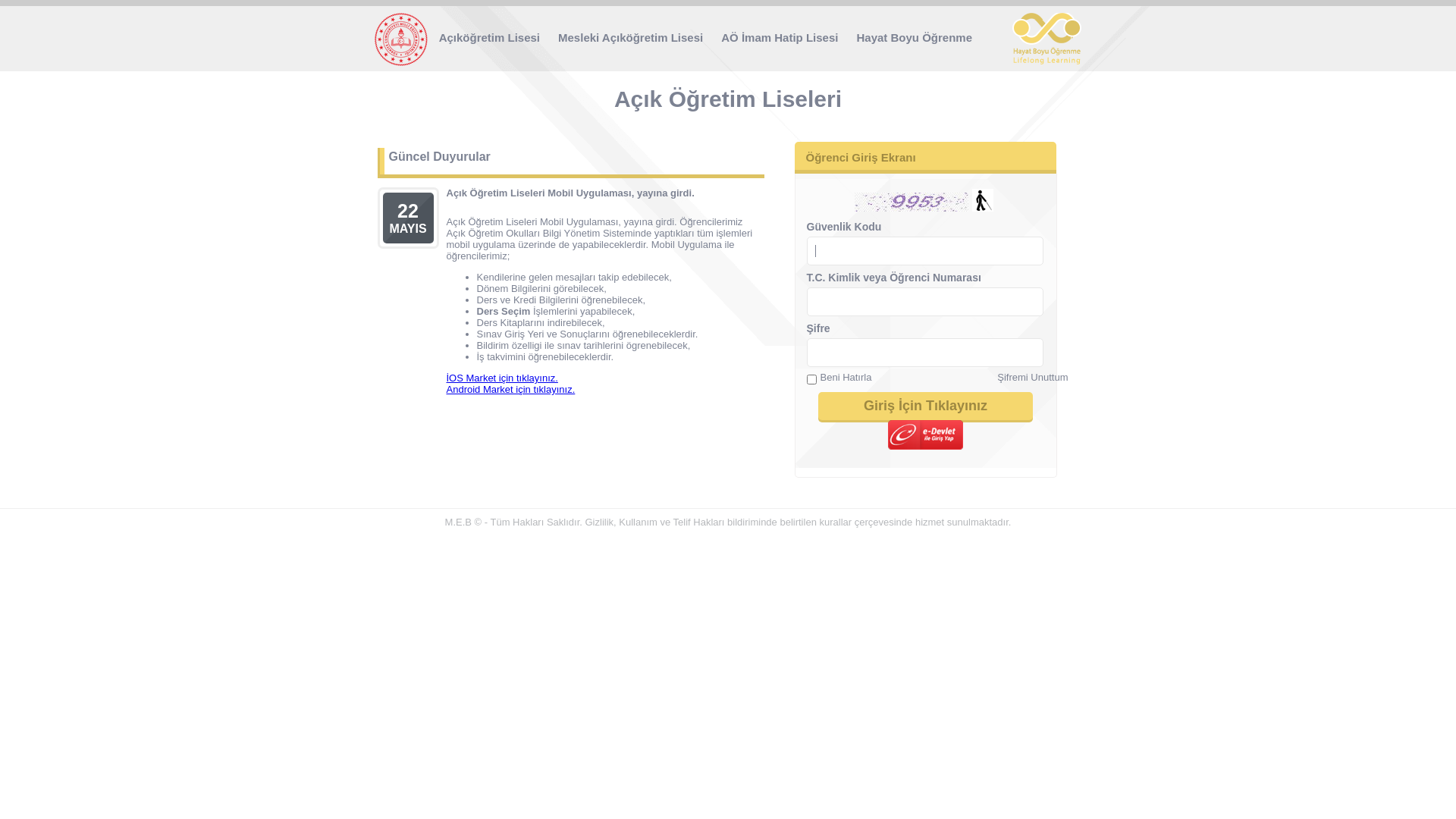 website screenshot of https://aolweb.meb.gov.tr/