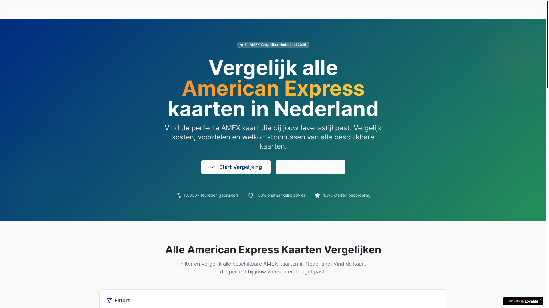 website screenshot of https://amexvergelijken.nl/