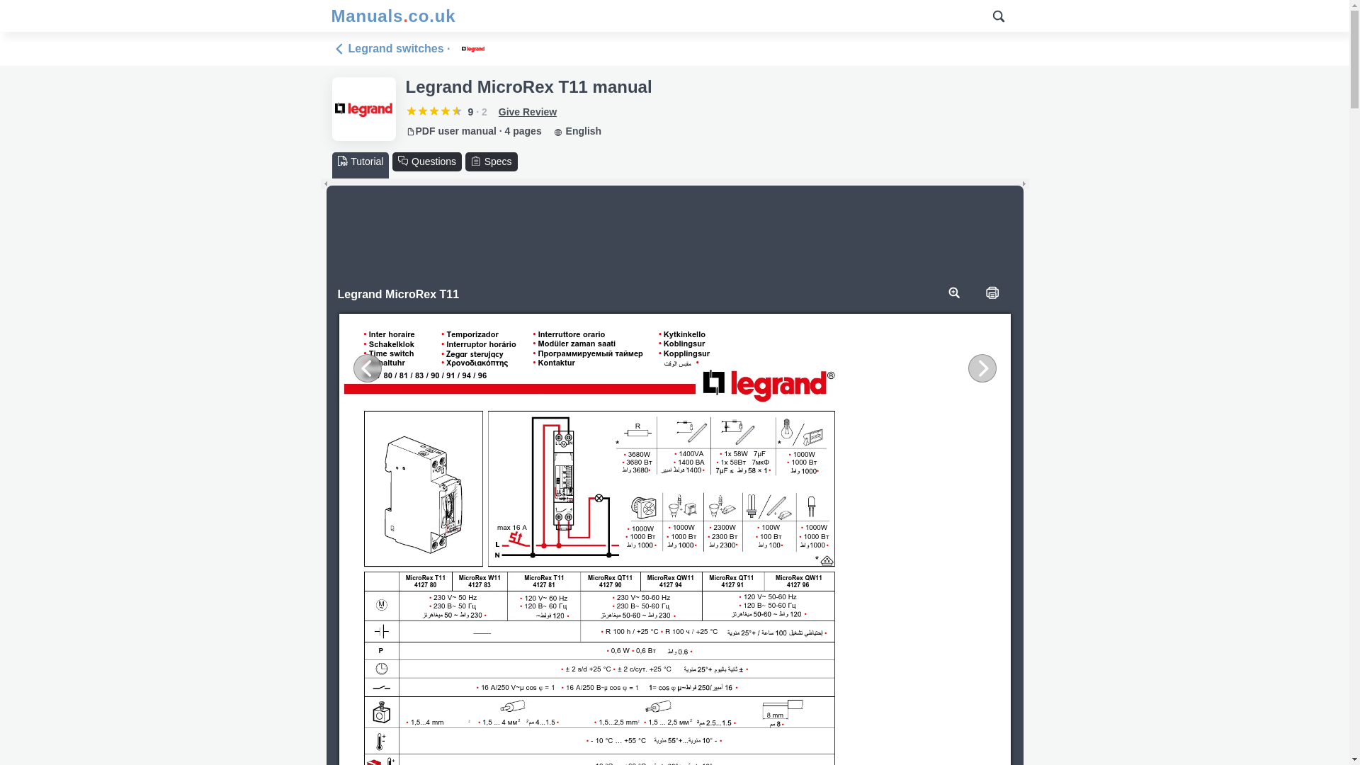 website screenshot of https://www.manuals.co.uk/legrand/microrex-t11/manual