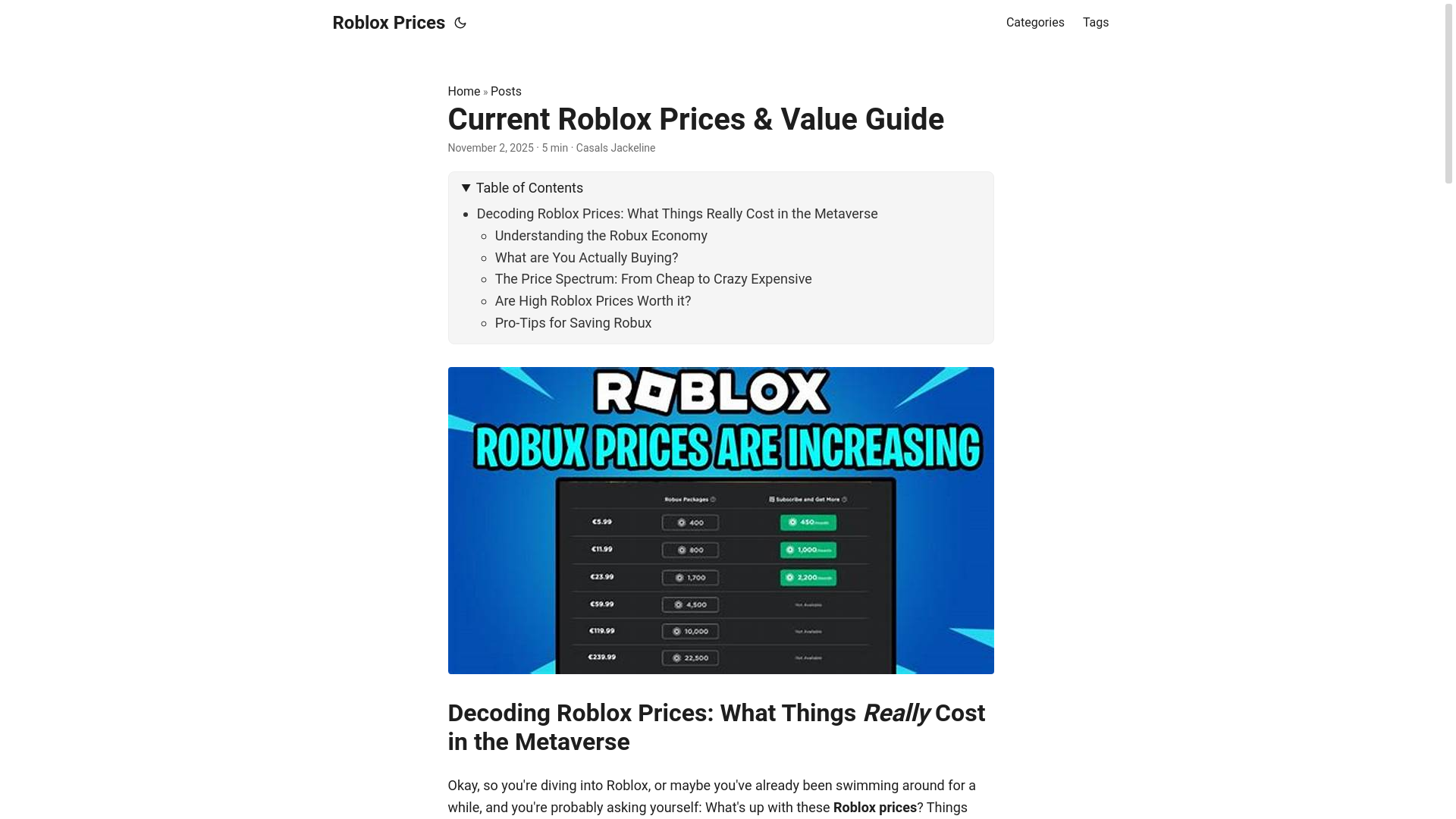 website screenshot of https://roblox-prices.pages.dev/