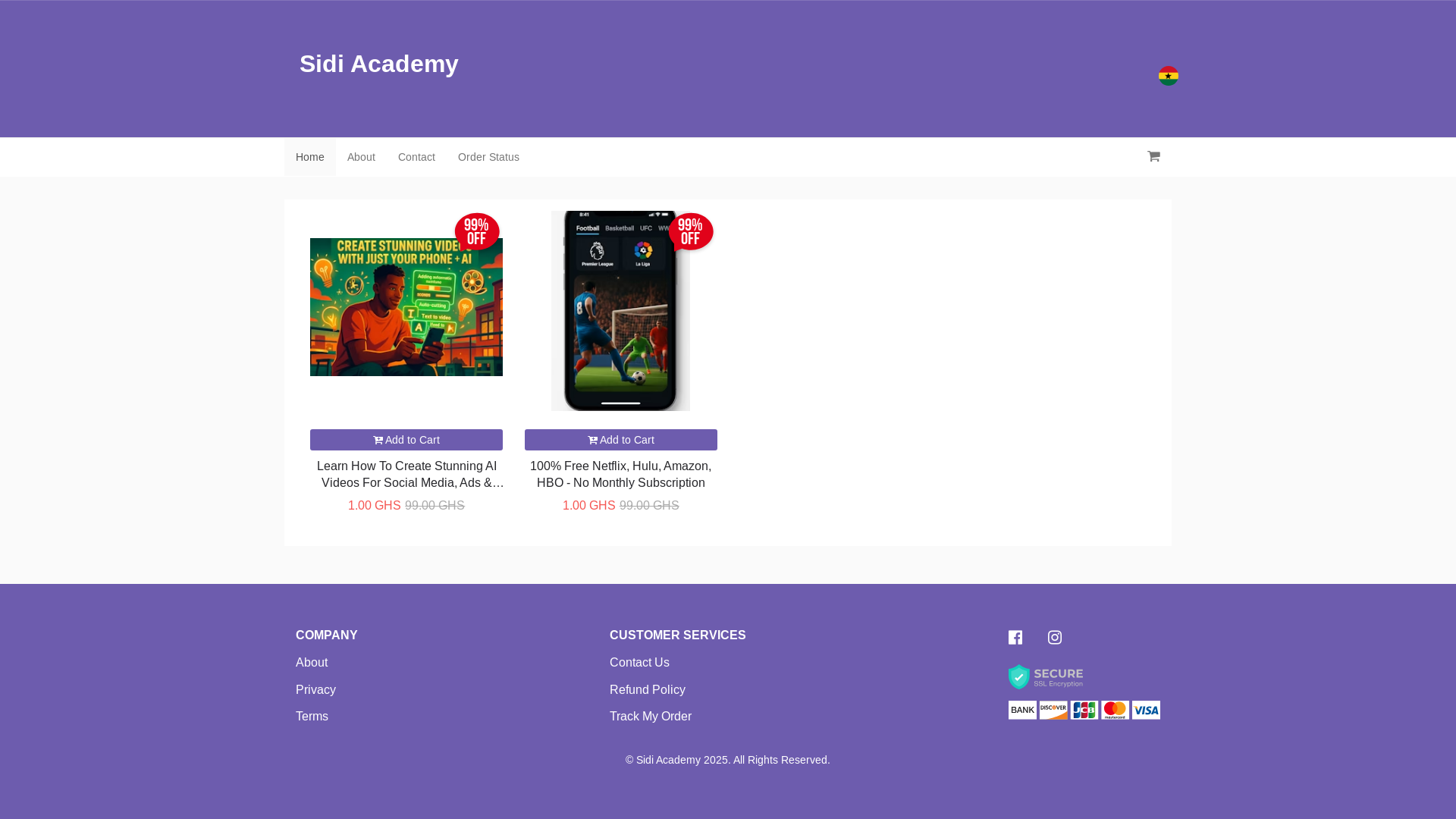 website screenshot of https://sidiacademy.com/