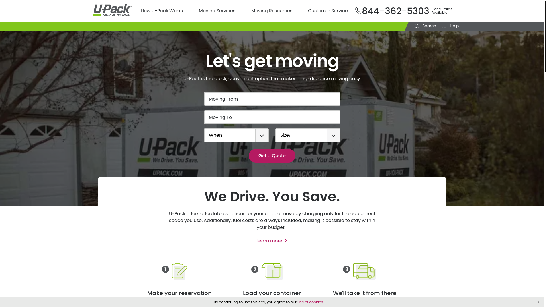 website screenshot of https://tryupack.com/