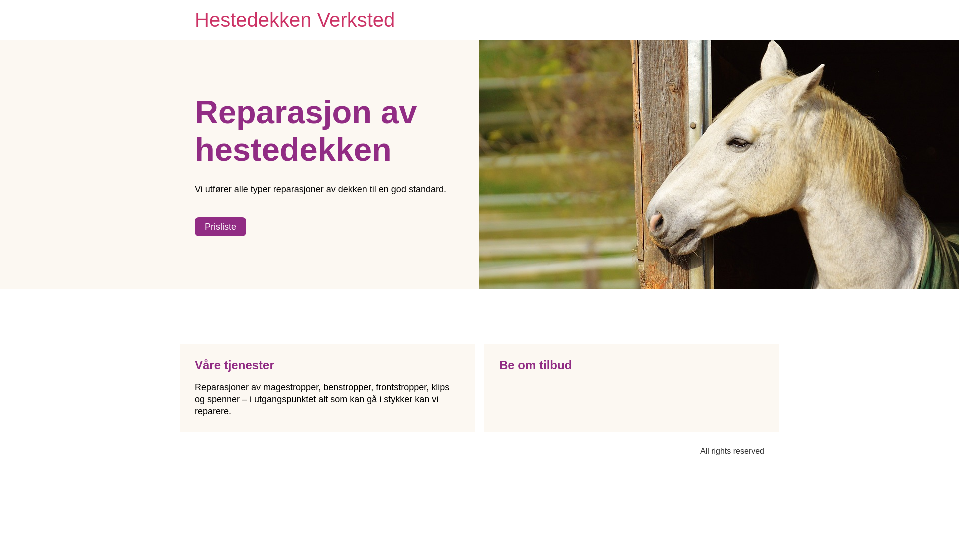 website screenshot of https://hestedekkenverksted.no/