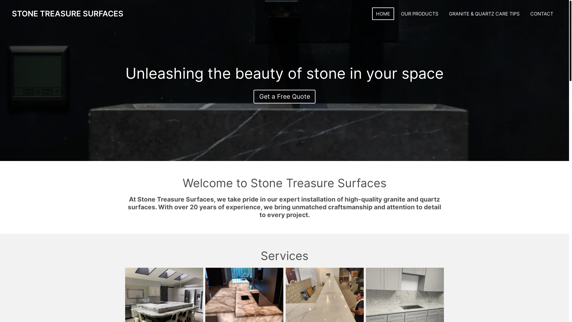 website screenshot of https://stonetreasuresurfaces.com/