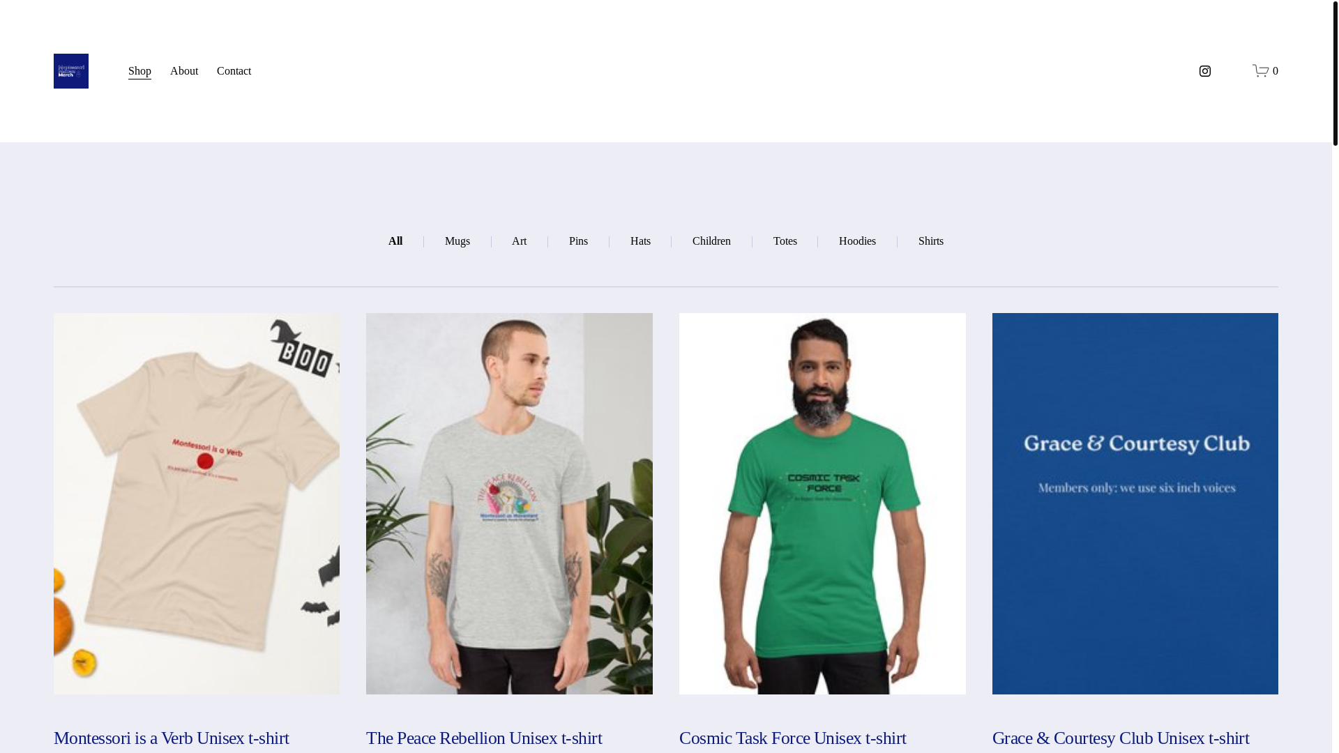 website screenshot of https://montessorimakersmerch.org/