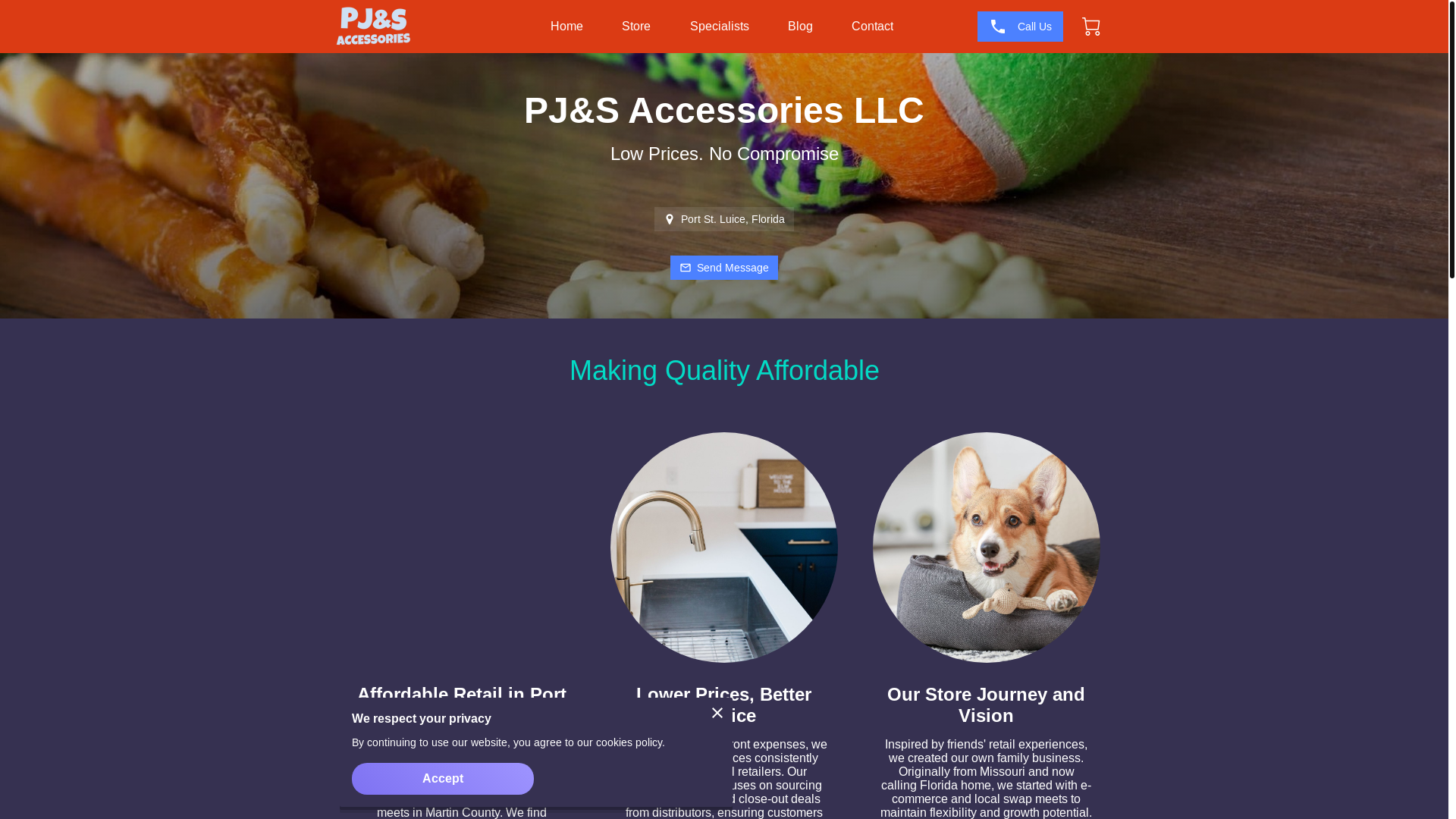 website screenshot of https://pjandsaccessories.com/
