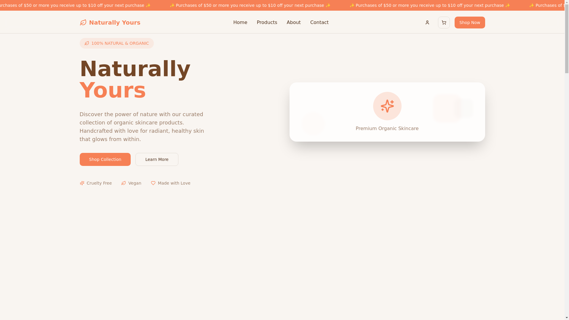 website screenshot of https://naturallyyoursproducts.com/