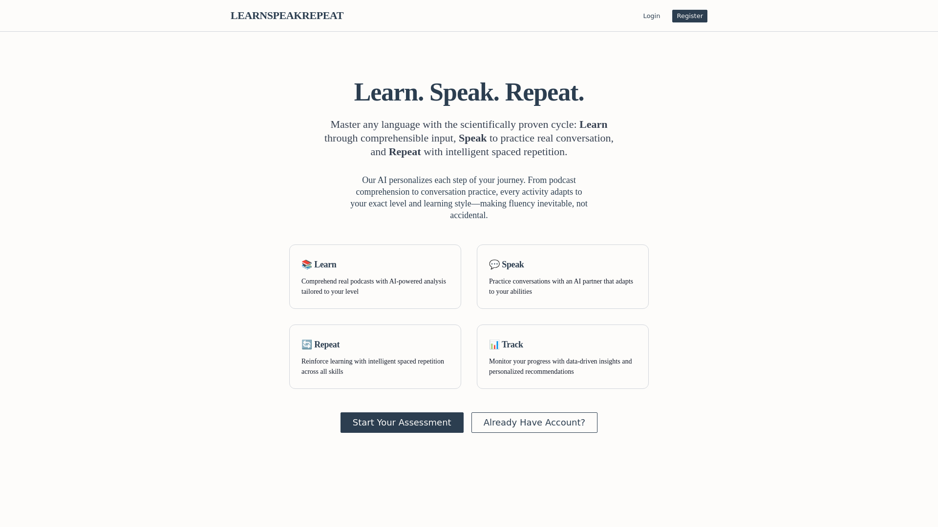 website screenshot of https://learnspeakrepeat.com/