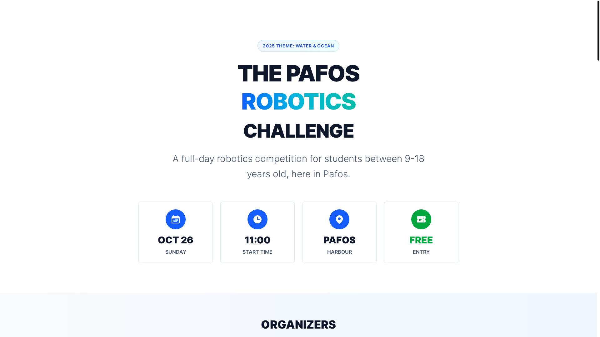 website screenshot of https://pafosroboticschallenge.com/