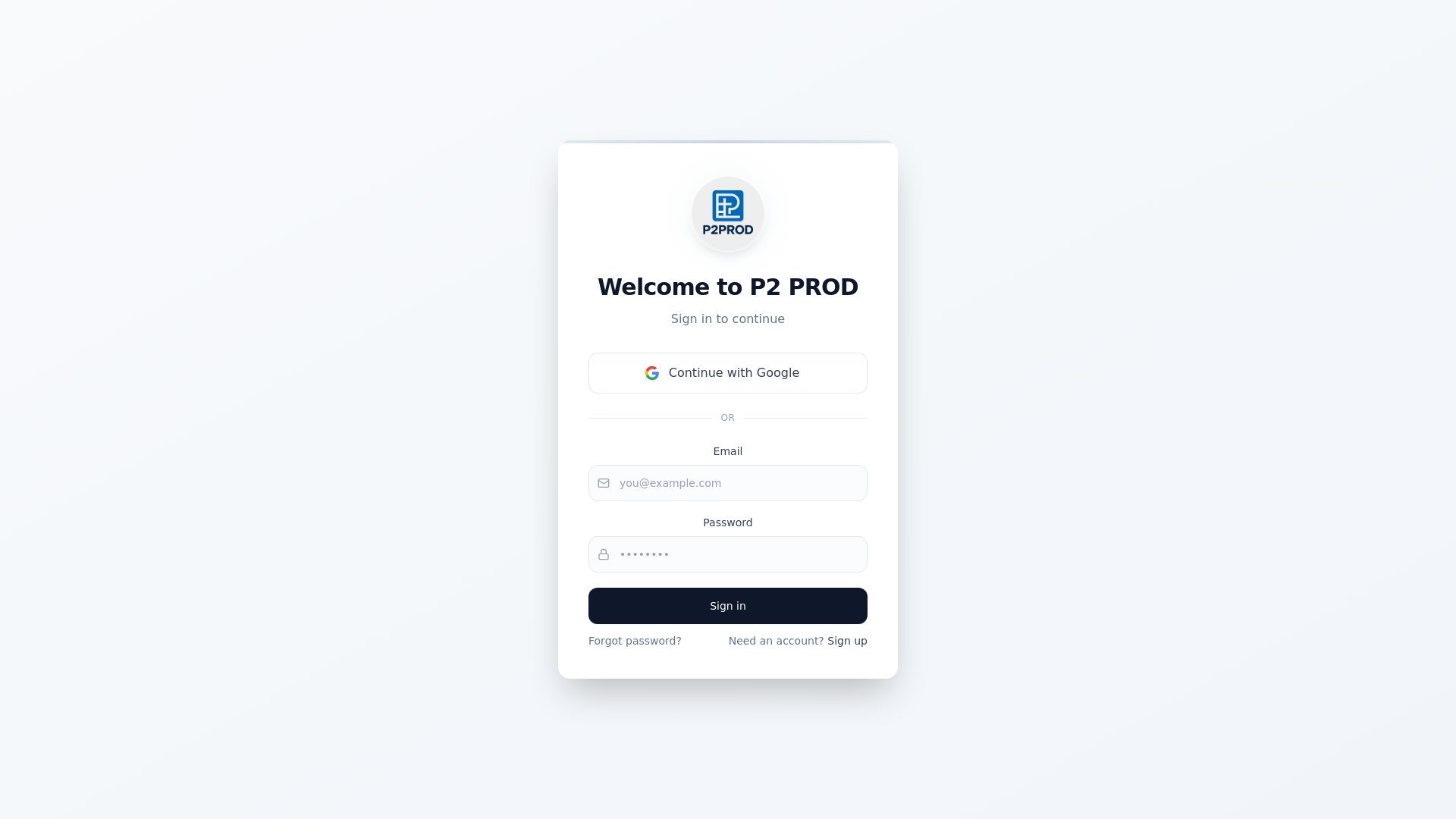 website screenshot of https://p2prod.com.br/