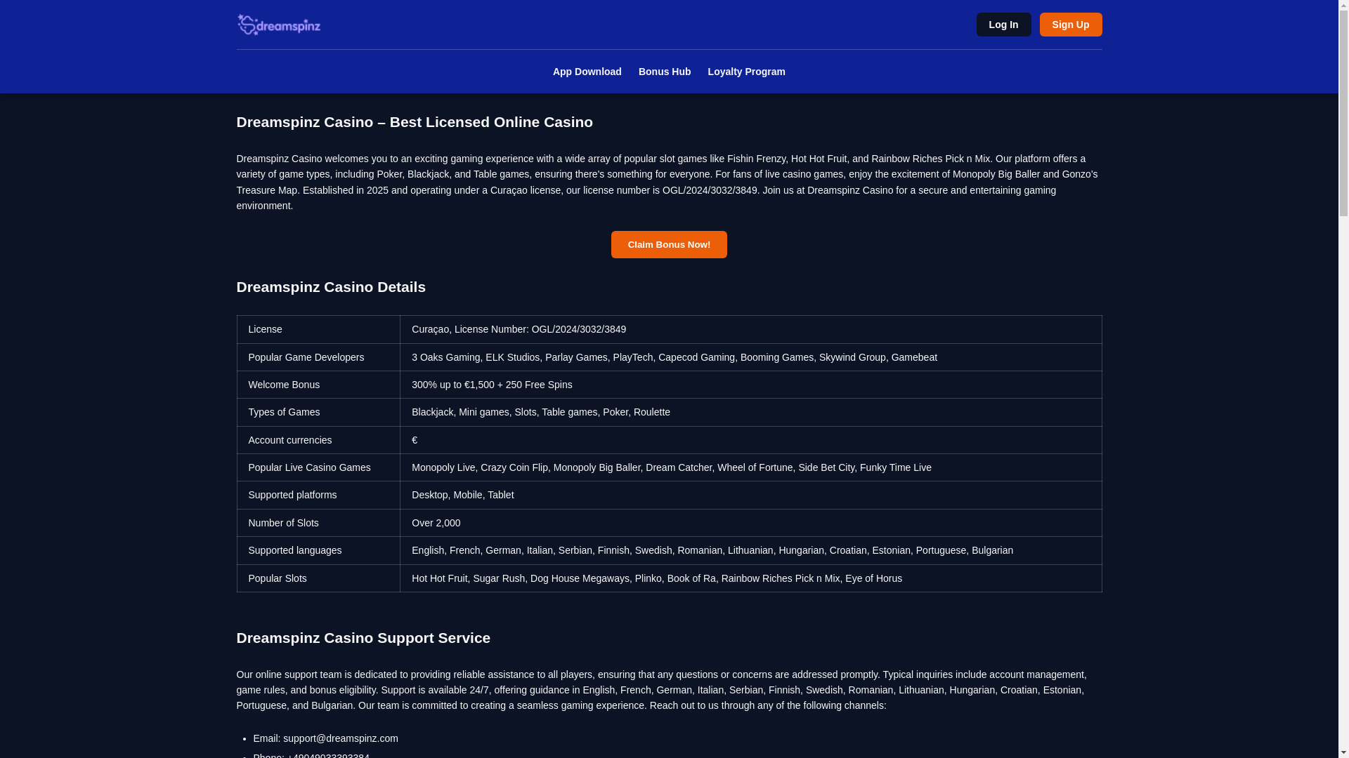 website screenshot of https://dreamspinz-net.pages.dev/
