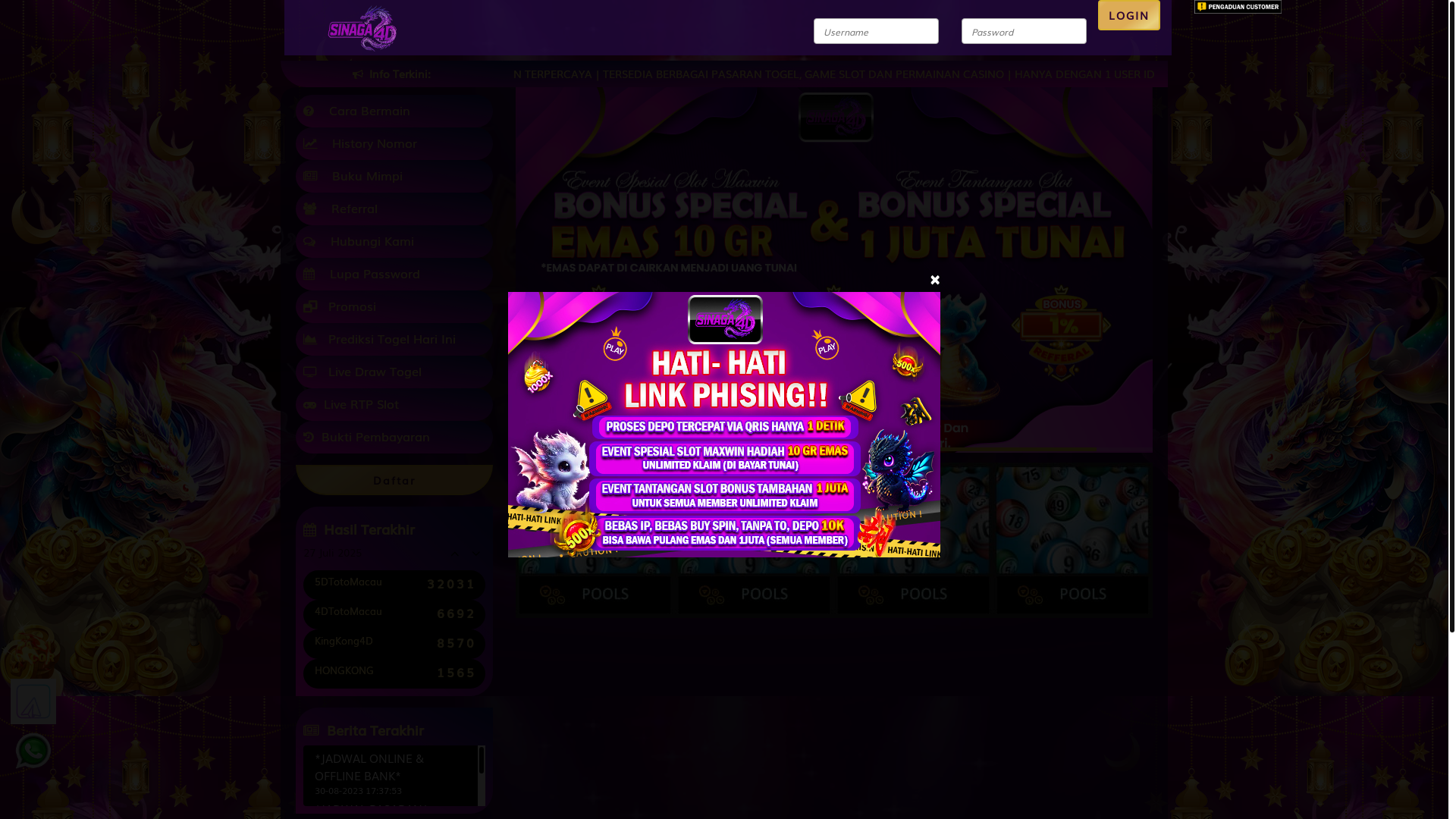 website screenshot of https://sinaga4dhk.space/