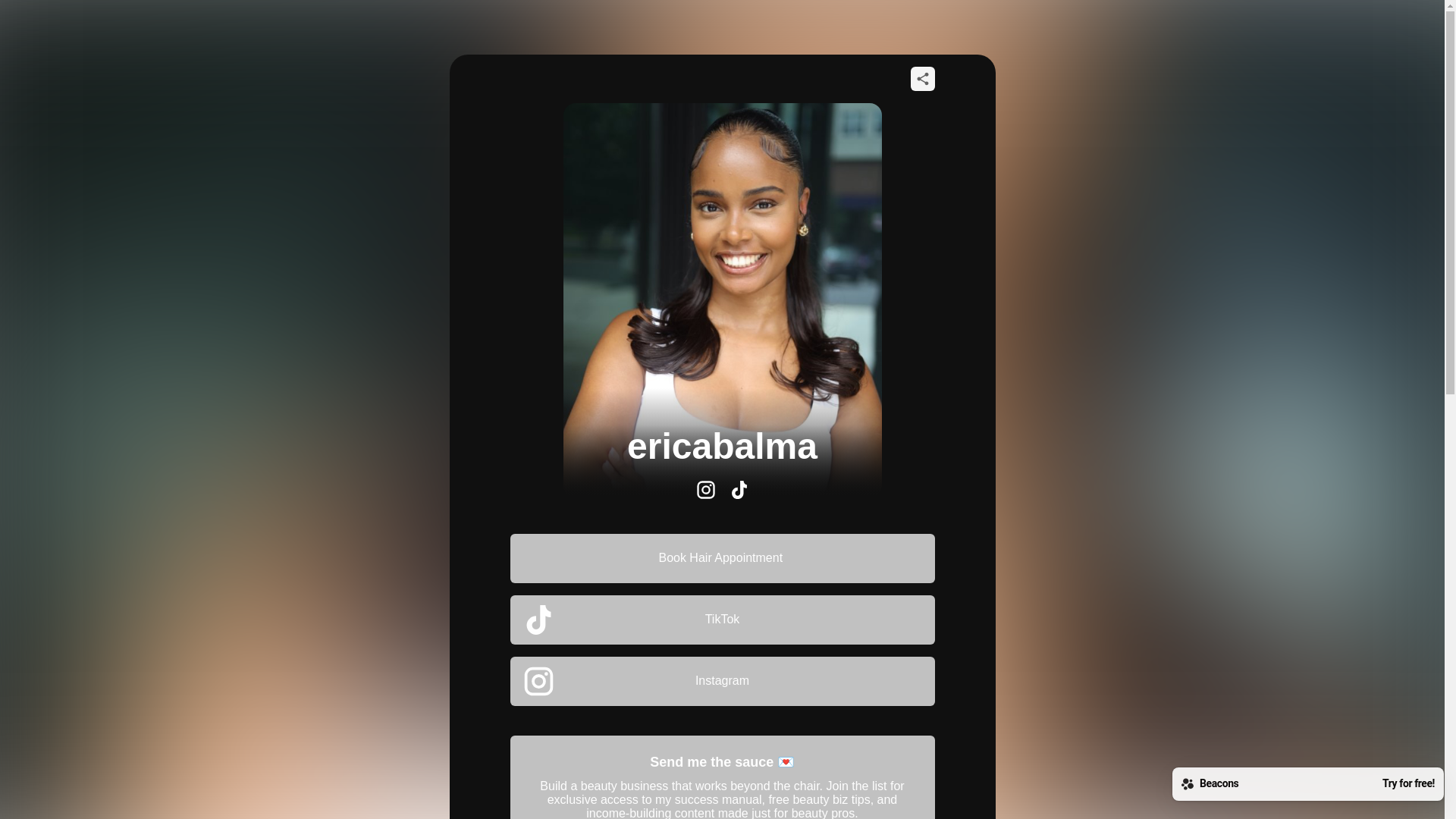 website screenshot of https://ericabhair.com/