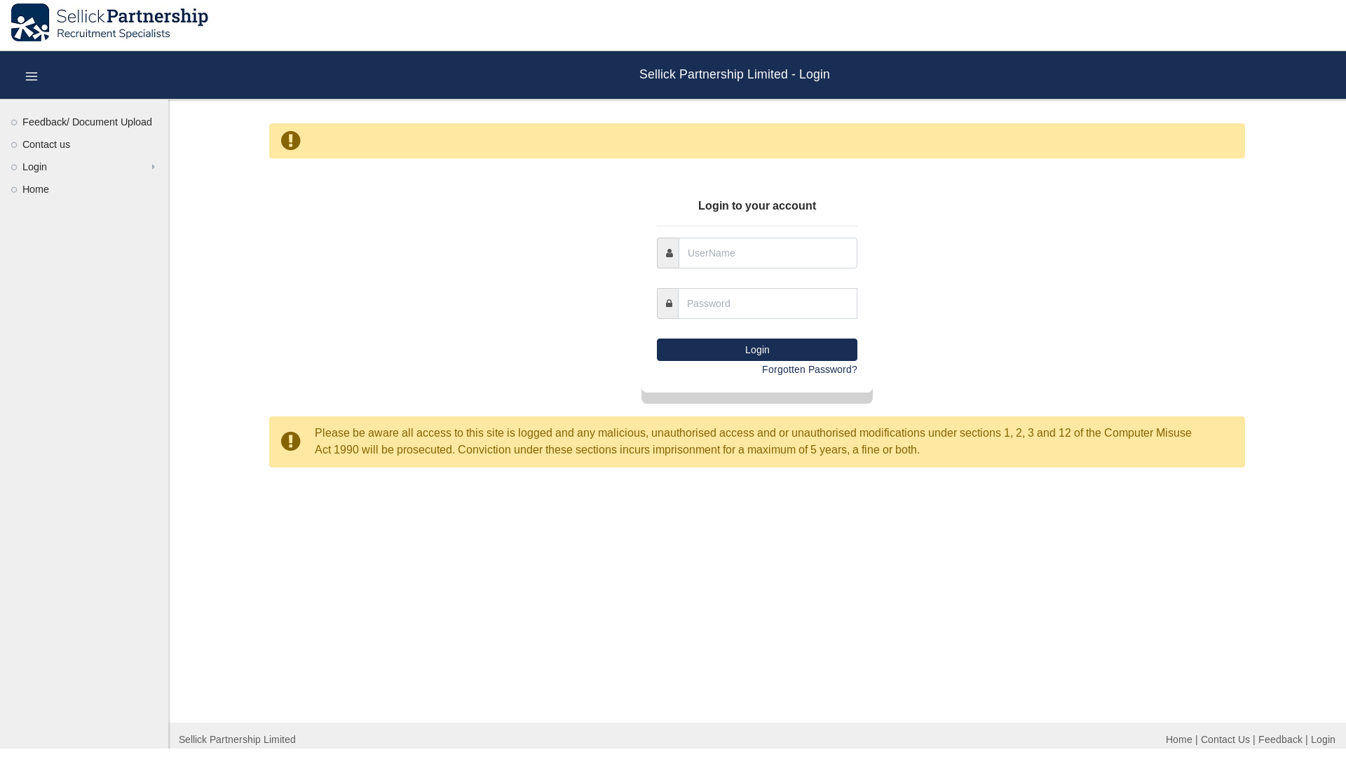 website screenshot of https://sellickpartnership.backofficeportal.com/