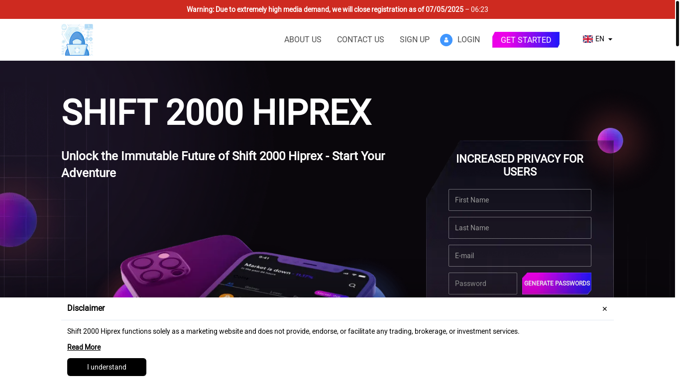 website screenshot of https://shift-2000hiprex-tech.com/