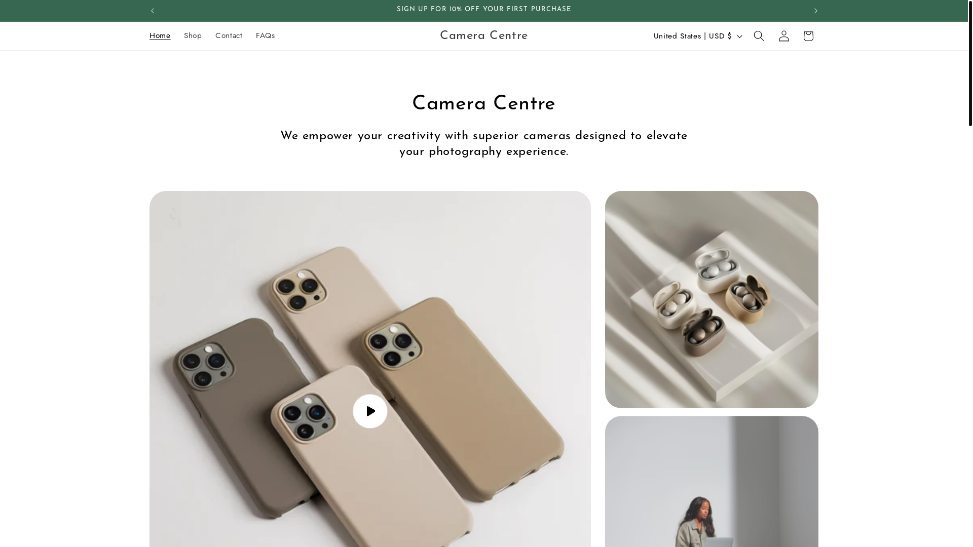 website screenshot of https://cameracentre.online/