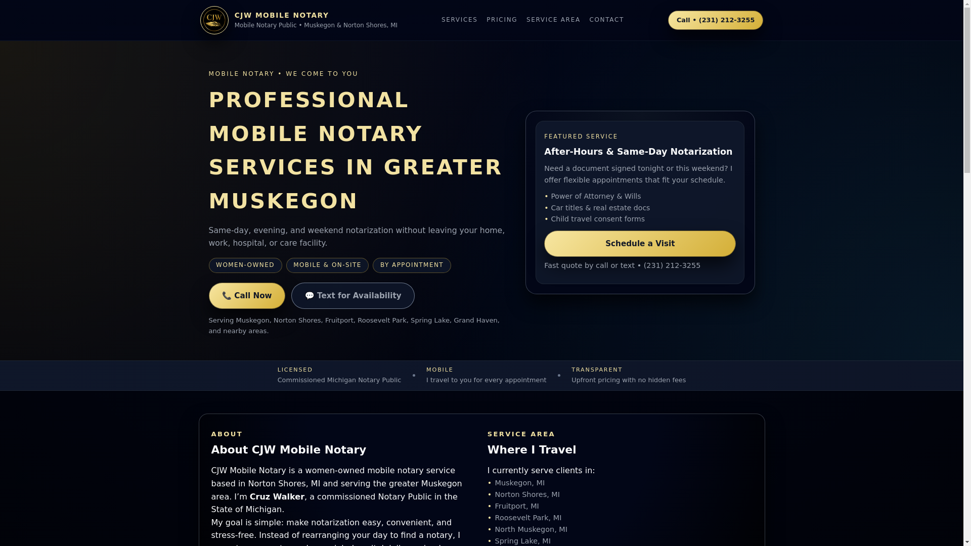 website screenshot of https://cjwmobilenotary.com/