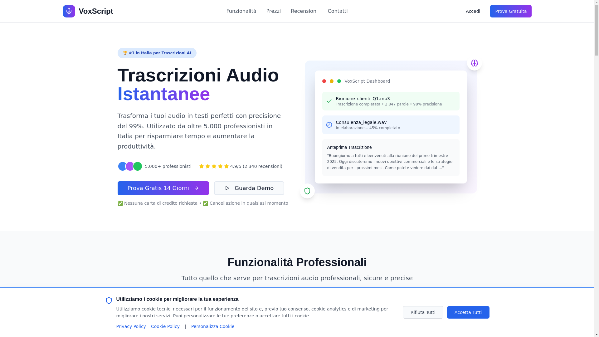 website screenshot of https://voicescriptor.com/