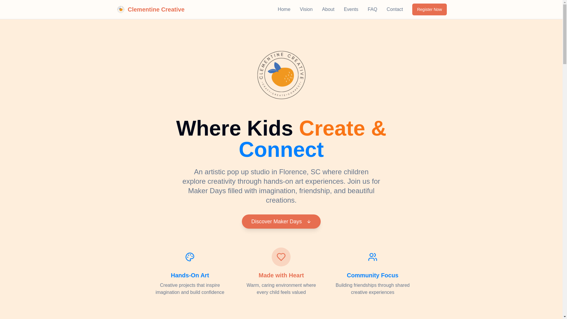 website screenshot of https://clementinecreative.cc/