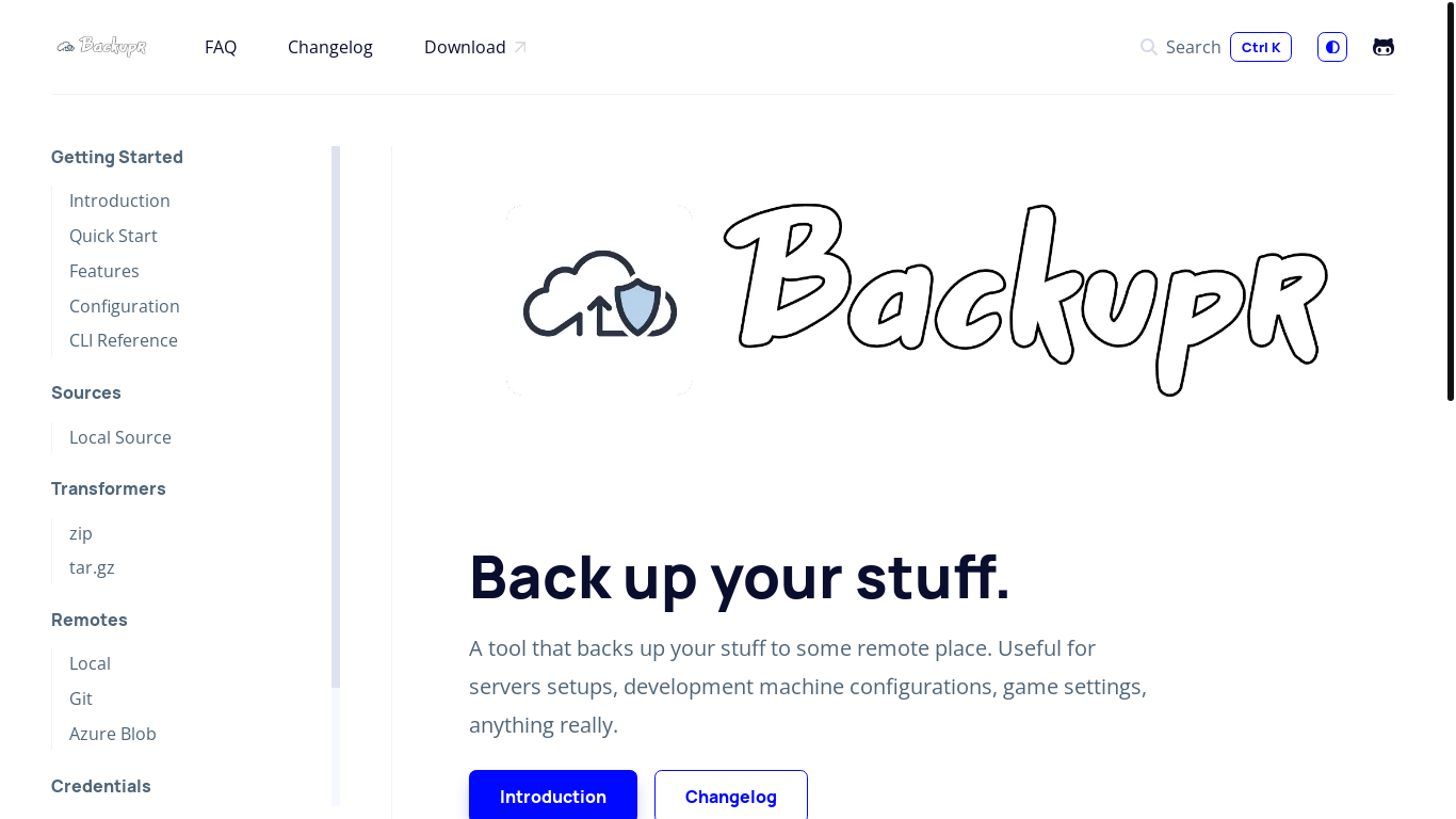 website screenshot of https://backupr.pages.dev/