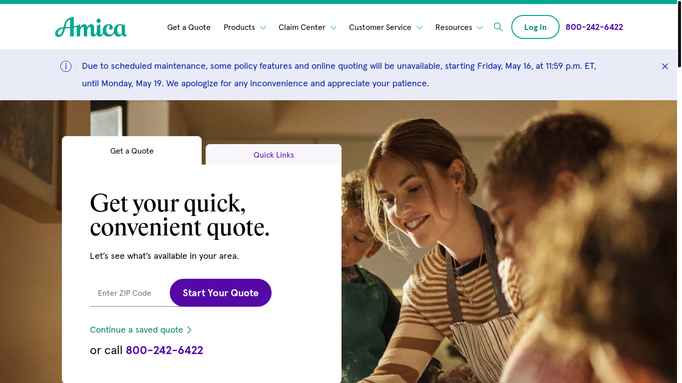 website screenshot of https://amica.com