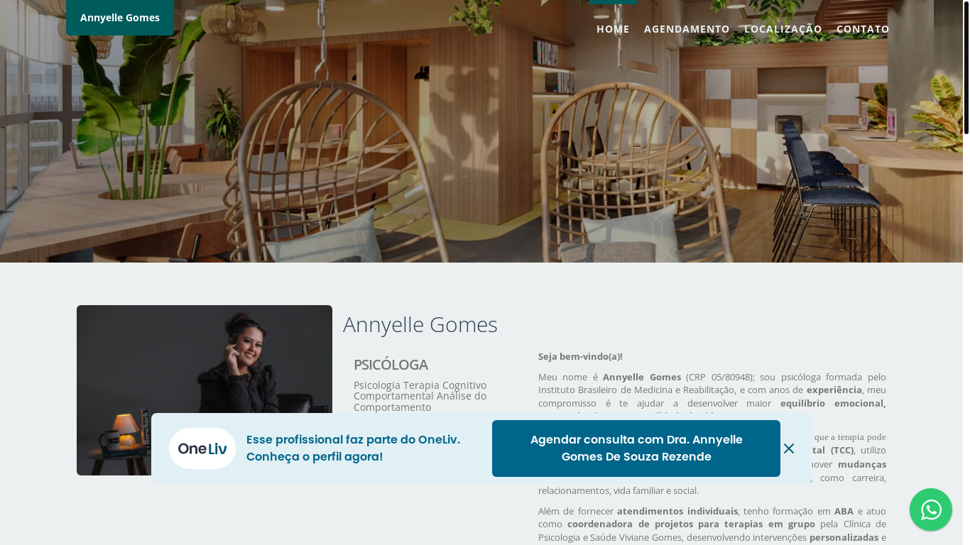 website screenshot of https://annyellegomespsicologa.com.br/
