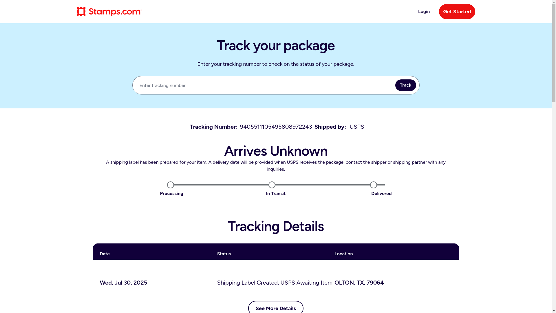 website screenshot of https://www.stamps.com/tracking-details/?t=9405511105495808972243