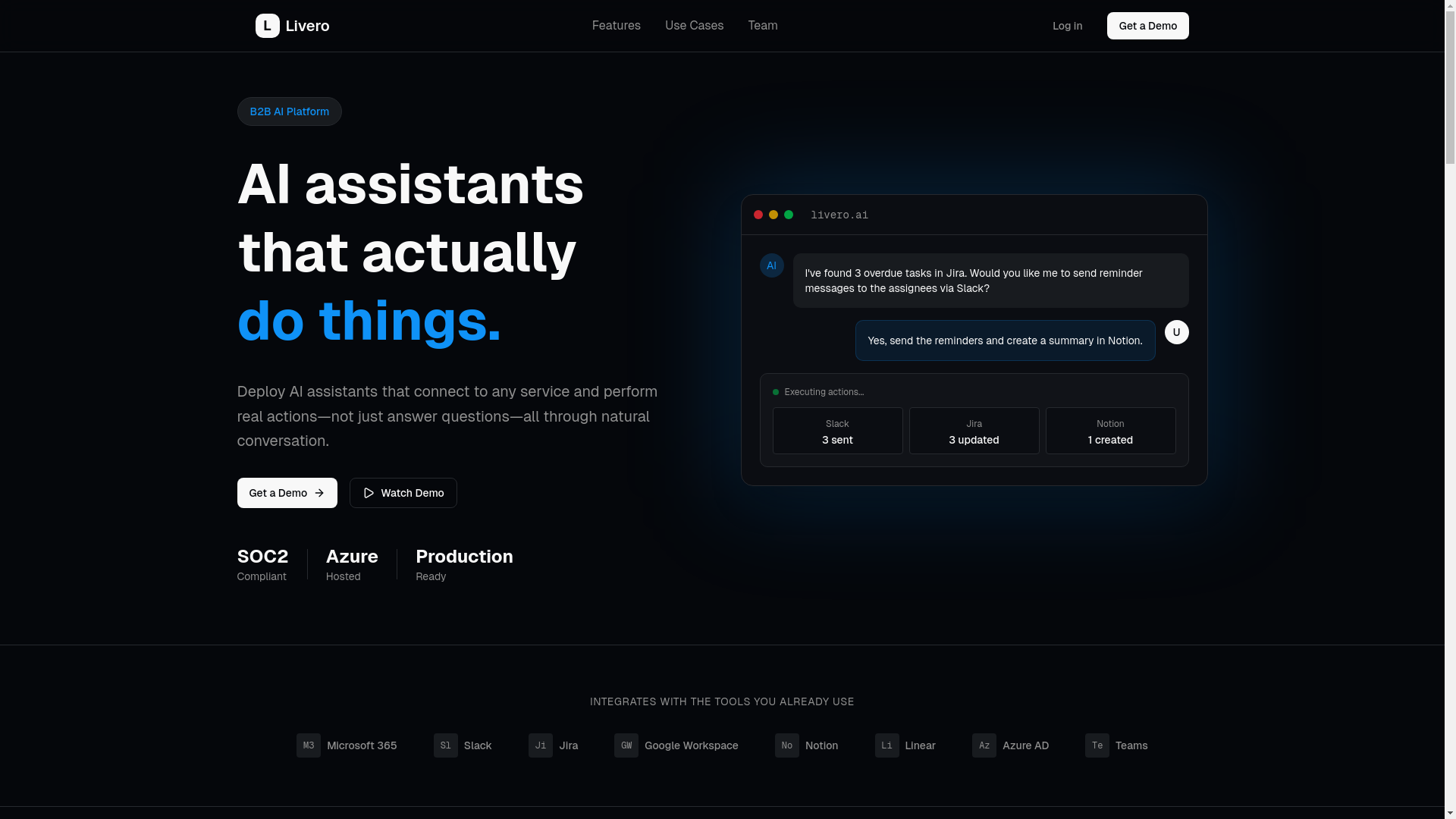 website screenshot of https://livero.ai/