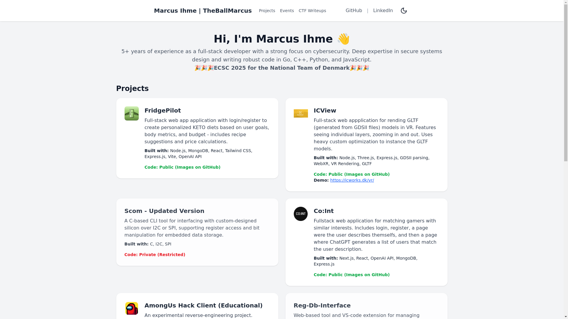 website screenshot of https://theballmarcus-portfolio.pages.dev/