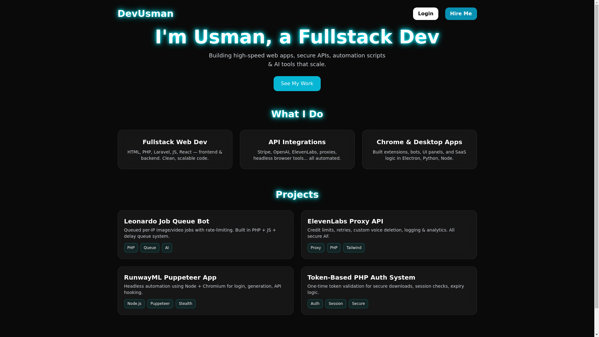 website screenshot of https://devusman.cloud/