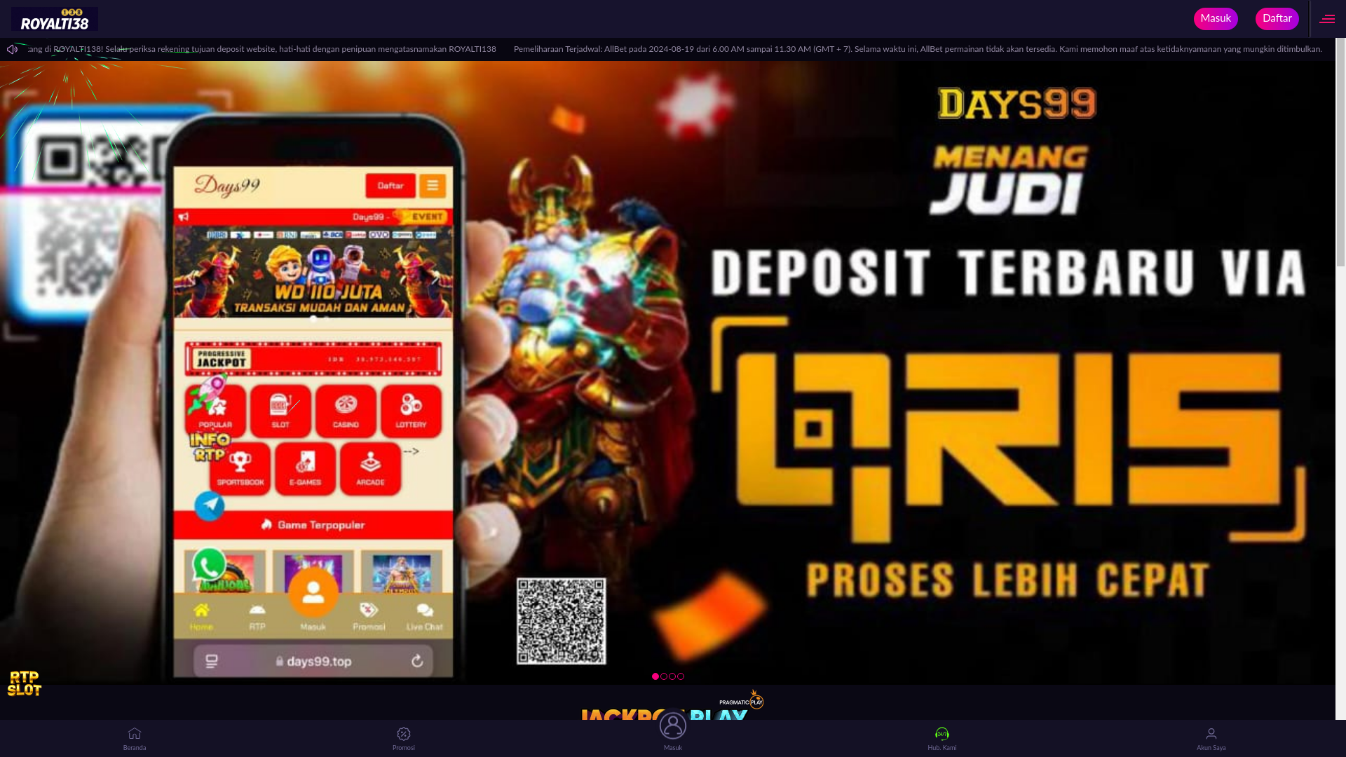 website screenshot of https://royalti138.site/