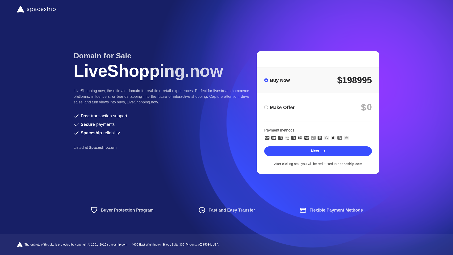 website screenshot of https://liveshopping.now/