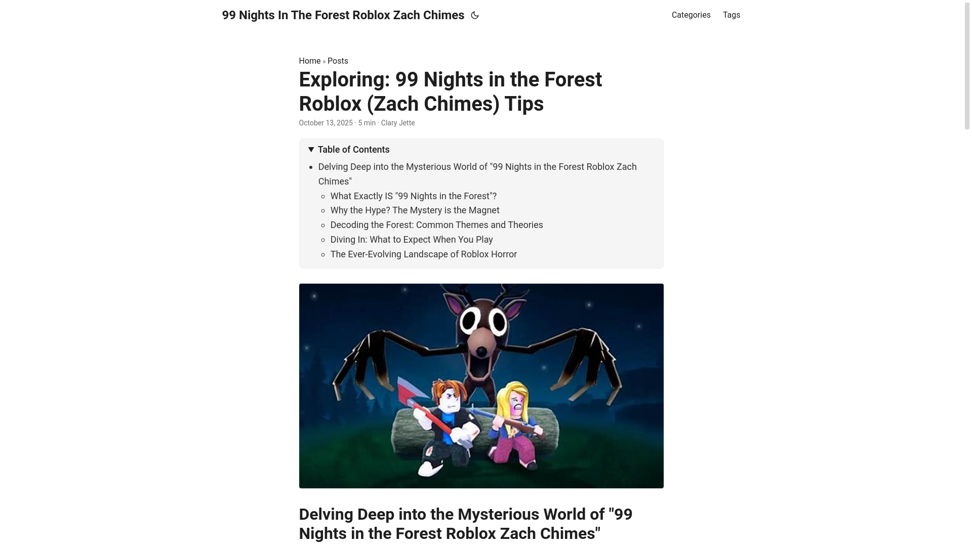 website screenshot of https://99-nights-in-the-forest-roblox-zach-chimes.pages.dev/
