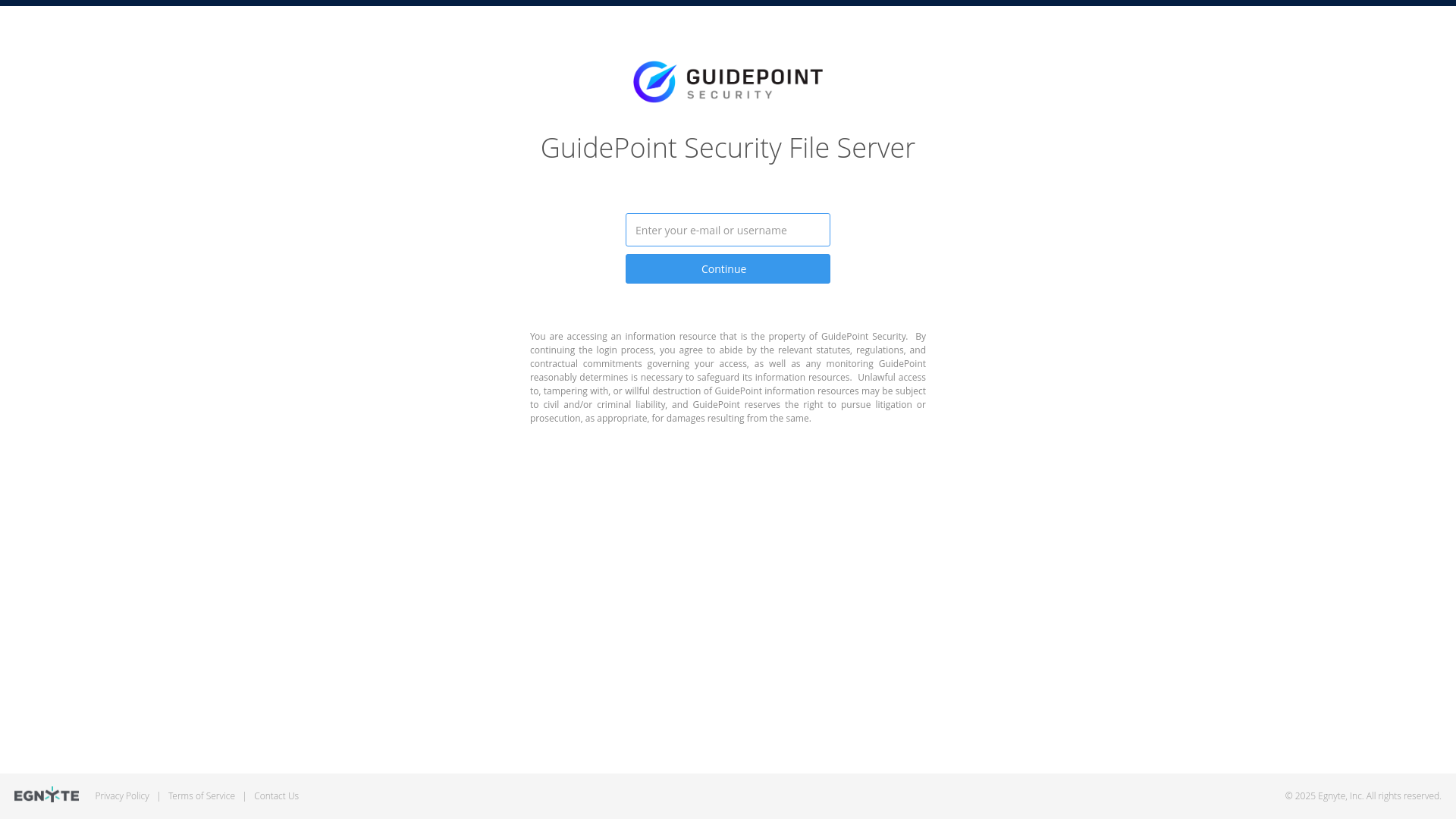 website screenshot of https://guidepointsecurity.egnyte.com/