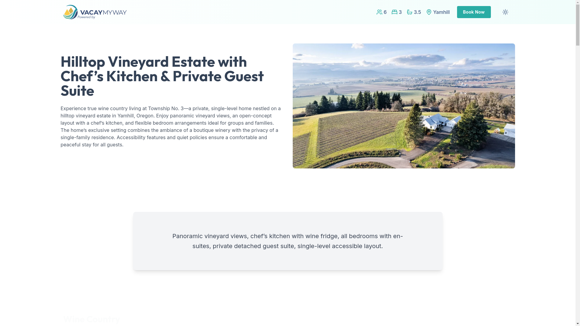 website screenshot of https://serenevineyard.vacations/