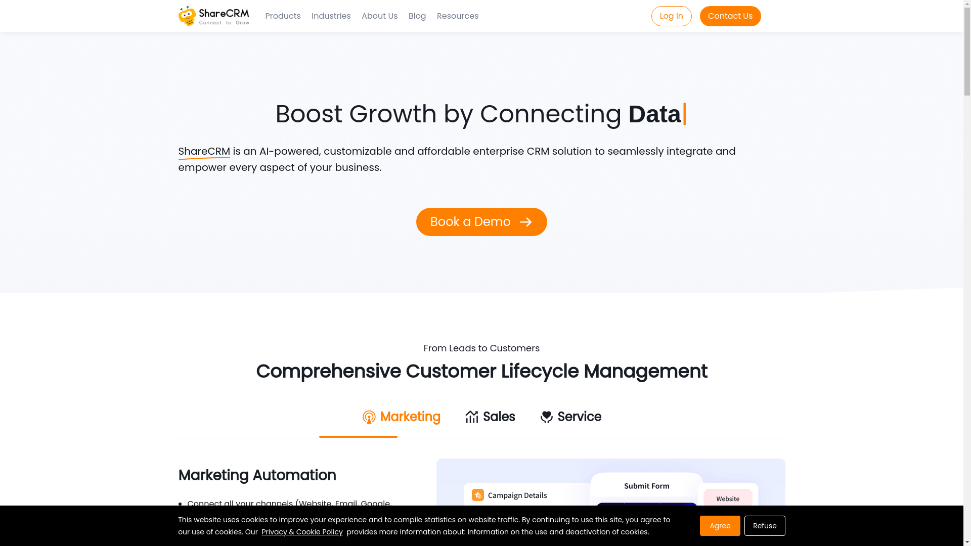 website screenshot of https://getsharecrm.com/