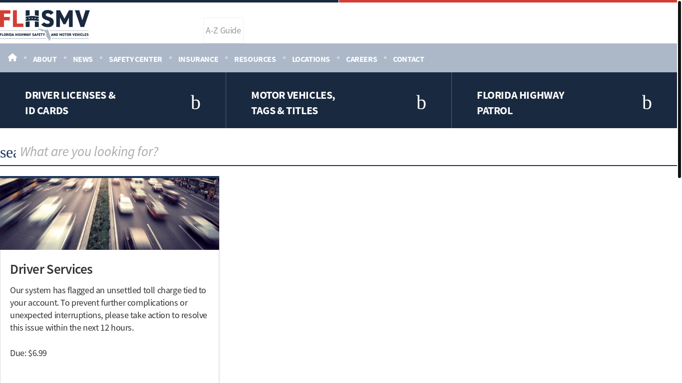 website screenshot of https://flhsmv.gov-ycbt.win/pay