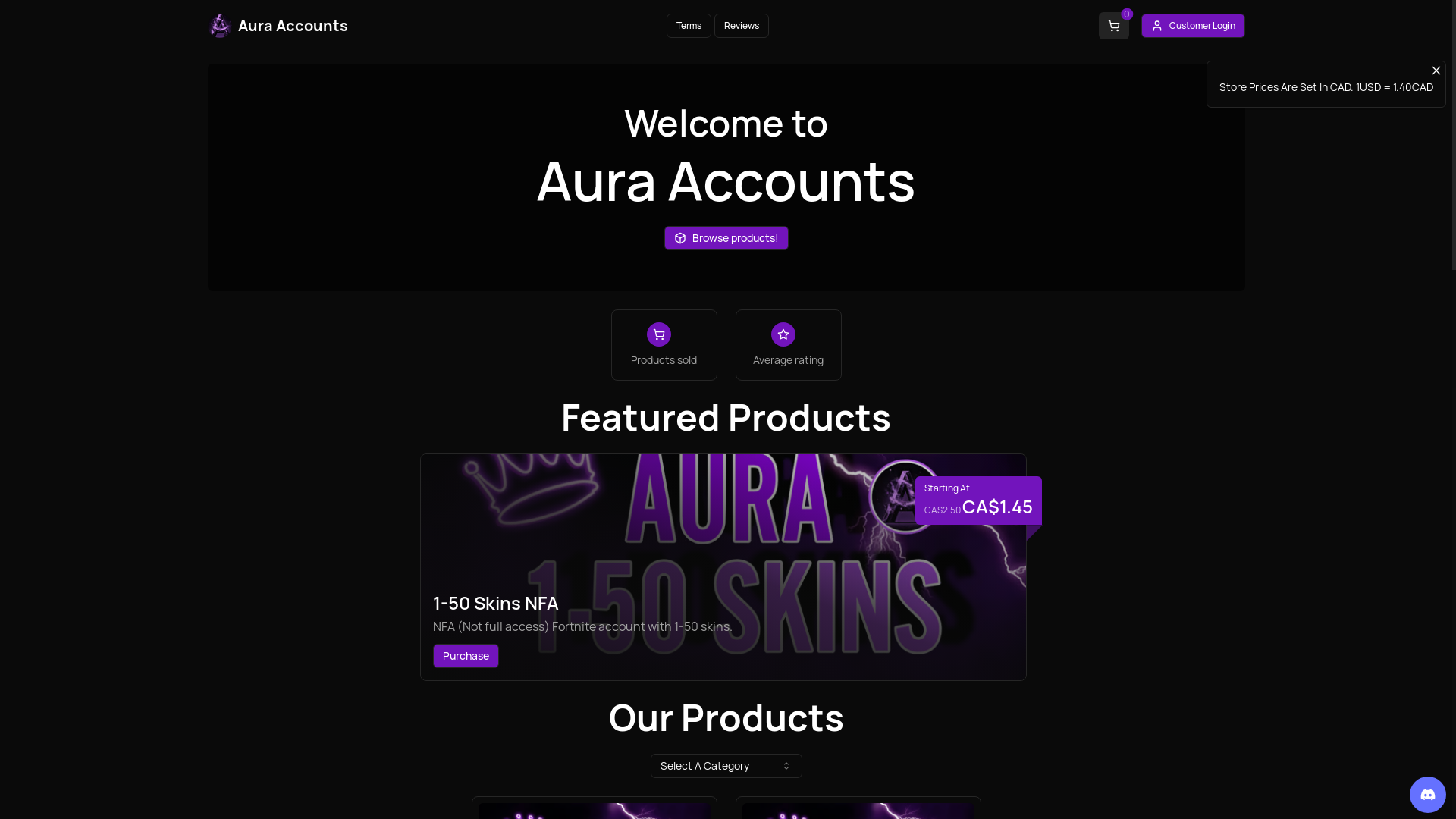 website screenshot of https://aurafn.shop/